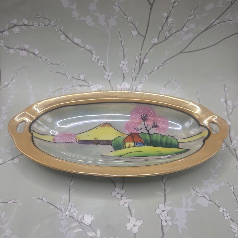 Mt. Fuji Vintage Japanese Lusterware 1960's Trinket Vanity Dish Antique